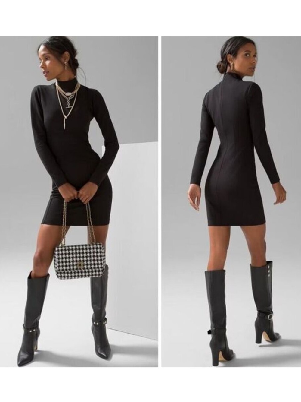 WHBM Aura Collection Black Mock Neck Long Sleeve Bodycon Sculpting Mini Dress 2